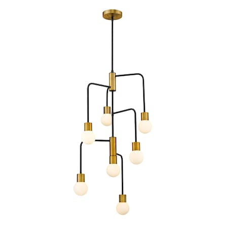 Z-Lite Neutra 7 Light Chandelier, Matte Black + Foundry Brass & Opal 621-7MB-FB